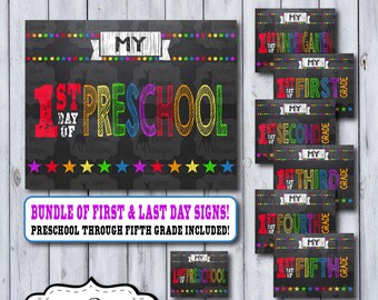 First Day School Sign Bundle | Printable First Day | School Sign | Multiple Grades | Back to School | Instant Download | Chalkboard Sign