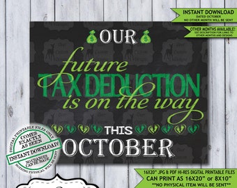 Tax Deduction Chalkboard Pregnancy Announcement Photo Prop | Tax Season Baby Reveal Printable Poster | October Instant Download Sign