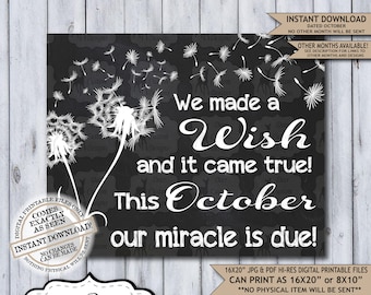 Dandelion Wish Chalkboard Pregnancy Announcement | Photo Prop | Printable Poster | New Miracle | Wish for Baby | Expecting Sign | October
