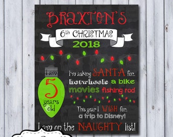 First Christmas Milestone Chalkboard Poster, Baby's 1st Christmas Memory Sign, Any Age Child's Naughty or Nice List Santa Wish Photo Prop