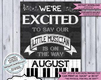 Little Musician Chalkboard Pregnancy Announcement Photo Prop | Musical Pianist Baby Reveal Printable Poster | August Instant Download Sign