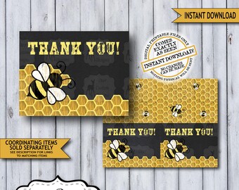 Bumble Bee Thank You Note Cards | Honey Bee First Birthday Notecards | Bee Baby Shower Folded Stationery | Spring Printable Instant Download