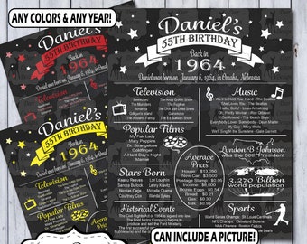 55th Birthday Poster | 55 Years Ago Birthday Sign | Born in 1964 Birthday Gift | Year You Were Born Chalkboard Poster | Printable or Printed