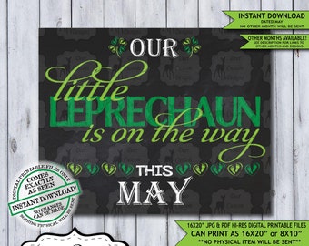 St. Patrick's Day Chalkboard Pregnancy Announcement Photo Prop | Leprechaun Baby Reveal Printable Poster | May Instant Download Sign