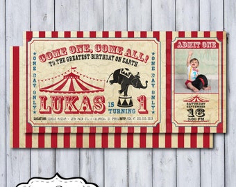 Circus Birthday Invite | Circus Invitation | Carnival Birthday Party | Circus Ticket Invite | Vintage Circus Ticket Invite | Photo Birthday