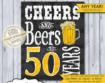 Cheers and Beers 50 Years | 50th Birthday Poster | Cheers to 50 | Cheers Birthday | Chalkboard Birthday Poster | Beer Sign | Man's Birthday