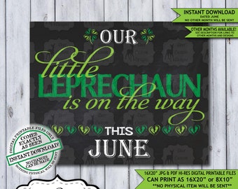 St. Patrick's Day Chalkboard Pregnancy Announcement Photo Prop | Leprechaun Baby Reveal Printable Poster | June Instant Download Sign
