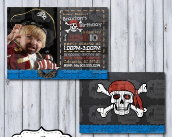 Pirate Birthday Invitation | Any Birthday | Photo Pirate Birthday Invite | Printed or Printable | First Second Third | Chalkboard Birthday