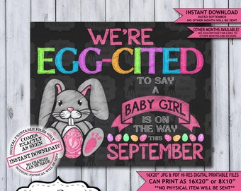 Easter Pregnancy Announcement | Photo Prop | Pregnancy Poster | Baby Reveal | Easter Pregnancy Sign | Baby Girl | Expecting | September