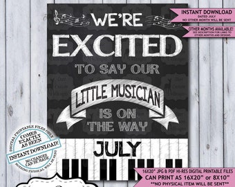 Little Musician Chalkboard Pregnancy Announcement Photo Prop | Musical Pianist Baby Reveal Printable Poster | July Instant Download Sign