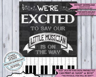 Little Musician Chalkboard Pregnancy Announcement Photo Prop | Musical Pianist Baby Reveal Printable Poster | Undated Instant Download Sign