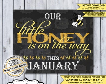 Little Honey Chalkboard Pregnancy Announcement Photo Prop | Spring Bumble Bee Baby Reveal Printable Poster | January Instant Download Sign