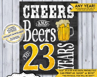 Cheers and Beers 23 Years | 23rd Birthday Poster | Cheers to 23 | Cheers Birthday | Chalkboard Birthday Poster | Beer Sign | Man's Birthday