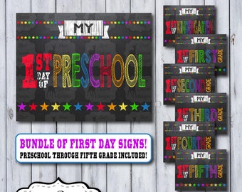 First Day School Sign Bundle | Printable First Day | School Sign | Multiple Grades | Back to School | Instant Download | Chalkboard Sign