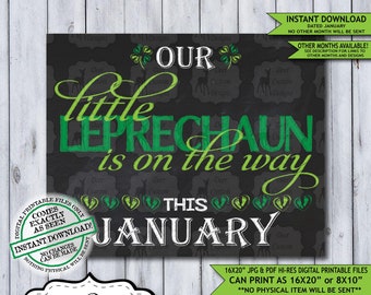 St. Patrick's Day Chalkboard Pregnancy Announcement Photo Prop | Leprechaun Baby Reveal Printable Poster | January Instant Download Sign