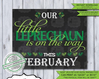 St. Patrick's Day Chalkboard Pregnancy Announcement Photo Prop | Leprechaun Baby Reveal Printable Poster | February Instant Download Sign