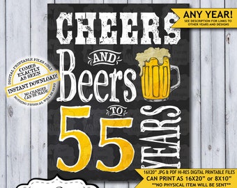 Cheers and Beers to 55 Years Chalkboard Poster | Instant Download Man's 55th Birthday Beer Sign | Poster Only