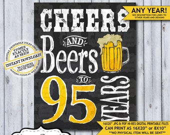 Cheers and Beers to 95 Years Chalkboard Poster | Instant Download Man's 95th Birthday Beer Sign | Poster Only