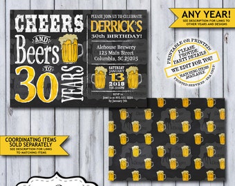 Cheers and Beers to 30 Years | 30th Birthday Invite | Cheers to 30 | Cheers Birthday | Chalkboard Birthday Invite | Beer Party | Man's Party