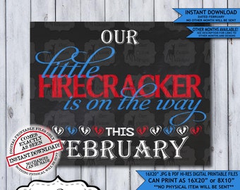 Little Firecracker Chalkboard Pregnancy Announcement Photo Prop | Patriotic Baby Reveal Printable Poster | February Instant Download Sign