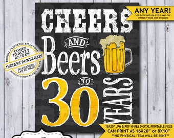 Cheers and Beers 30 Years | 30th Birthday Poster | Cheers to 30 | Cheers Birthday | Chalkboard Birthday Poster | Beer Sign | Man's Birthday