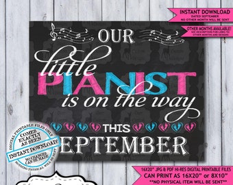 Little Pianist Chalkboard Pregnancy Announcement Photo Prop | Music Musician Baby Reveal Printable Poster | September Instant Download Sign