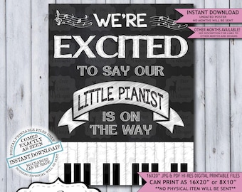 Little Pianist Chalkboard Pregnancy Announcement Photo Prop | Musical Musician Baby Reveal Printable Poster | Undated Instant Download Sign