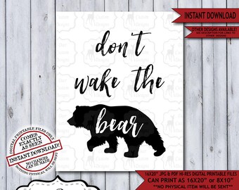 Don't Wake the Bear Lumberjack Nursery Wall Art Poster | Instant Download Bear Rustic Woodland Wilderness Plaid Sign for a Boy Nursery