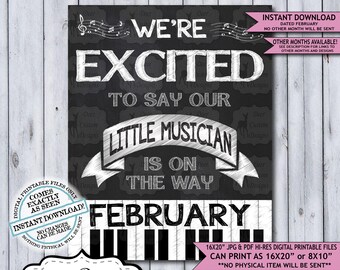 Little Musician Chalkboard Pregnancy Announcement Photo Prop | Musical Pianist Baby Reveal Printable Poster | February Instant Download Sign