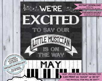 Little Musician Chalkboard Pregnancy Announcement Photo Prop | Musical Pianist Baby Reveal Printable Poster | April Instant Download Sign