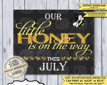 Little Honey Chalkboard Pregnancy Announcement Photo Prop | Spring Bumble Bee Baby Reveal Printable Poster | July Instant Download Sign