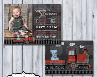 Train Birthday Photo Invitation | Train Chalkboard Photo Birthday Invite | Chalkboard Train Party | Choo Choo Birthday Party | Locomotive