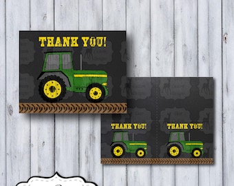 Green Tractor Birthday Thank You Notes | Tractor Notecards | Farm Party | Oh Deere Birthday | Farmer John | Chalkboard Thank You Note