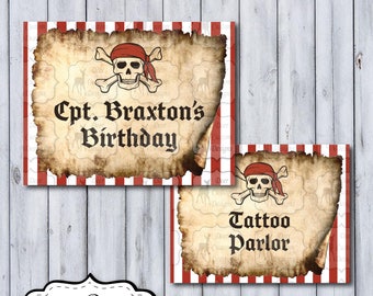 Pirate Birthday Party Signs, Printable Personalized Pirate Party Posters, Customizable Pirate Decorations Template, Editable Decoration