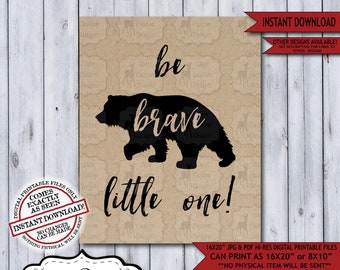 Be Brave Little One Lumberjack Nursery Wall Art Poster | Instant Download Bear Rustic Woodland Wilderness Plaid Sign for a Boy Nursery