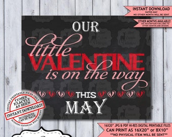 Our Little Valentine Chalkboard Pregnancy Announcement Photo Prop | Valentines Baby Reveal Printable Poster | May Instant Download Sign