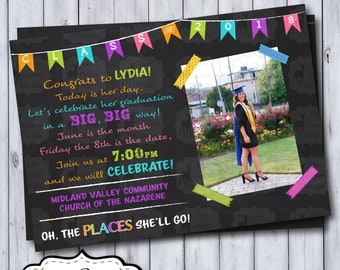 The Places You'll Go | Graduation Party Invite |  | Grad Party | College Graduate | High School | Chalkboard Printable Invitation | 2022
