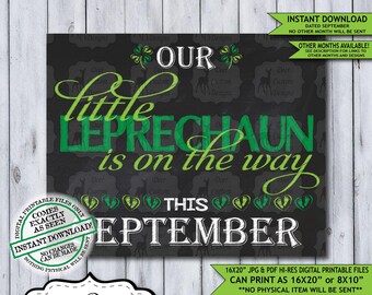 St. Patrick's Day Chalkboard Pregnancy Announcement Photo Prop | Leprechaun Baby Reveal Printable Poster | September Instant Download Sign