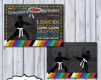 Karate Birthday Invitation | Karate Chalkboard Birthday Invite | Chalkboard Karate Party | Ninja | Tae Kwon Do | Mixed Martial Arts Party