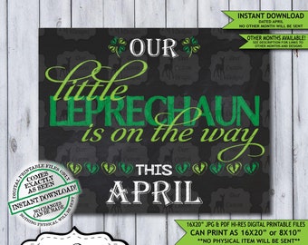 St. Patrick's Day Chalkboard Pregnancy Announcement Photo Prop | Leprechaun Baby Reveal Printable Poster | April Instant Download Sign