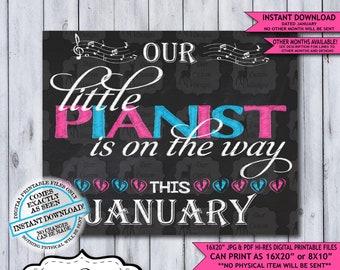 Little Pianist Chalkboard Pregnancy Announcement Photo Prop | Musical Musician Baby Reveal Printable Poster | January Instant Download Sign