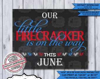 Little Firecracker Chalkboard Pregnancy Announcement Photo Prop | Patriotic Baby Reveal Printable Poster | June Instant Download Sign