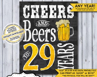 Cheers and Beers 29 Years | 28th Birthday Poster | Cheers to 29 | Cheers Birthday | Chalkboard Birthday Poster | Beer Sign | Man's Birthday