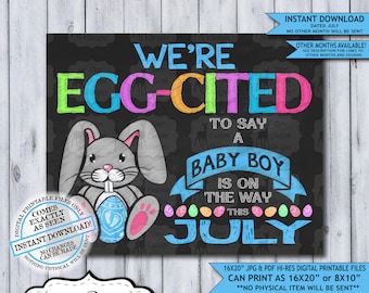 Easter Pregnancy Announcement | Photo Prop | Pregnancy Poster | Baby Reveal | Easter Pregnancy Sign | Baby Boy | Expecting | July