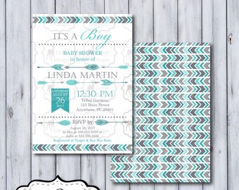 Tribal Baby Shower Invitation | Boy Tribal Baby Shower Invite | Aztec Feather Baby Shower | Arrows Boho Oh Baby Little Chief Tribal Baby