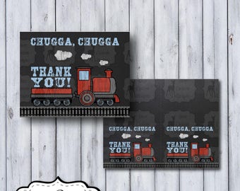 Trains Birthday Thank You Notes | Choo Choo Notecards | Trains Party | Train Conductor Birthday | Locomotive Birthday | Chalkboard Thank You