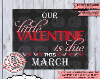 Our Little Valentine Chalkboard Pregnancy Announcement Photo Prop | Valentines Baby Reveal Printable Poster | March Instant Download Sign