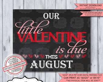 Our Little Valentine Chalkboard Pregnancy Announcement Photo Prop | Valentines Baby Reveal Printable Poster | August Instant Download Sign