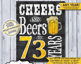 Cheers and Beers to 73 Years Chalkboard Poster | Instant Download Man's 73rd Birthday Beer Sign | Poster Only