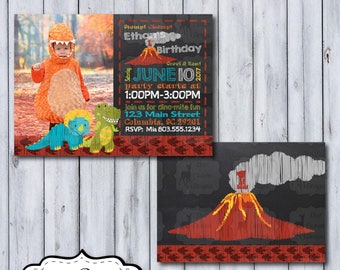 Dinosaur Birthday Invitation | Any Birthday | Photo Dino Chalkboard Birthday Invite | Printed or Printable | First Second Third | T-rex